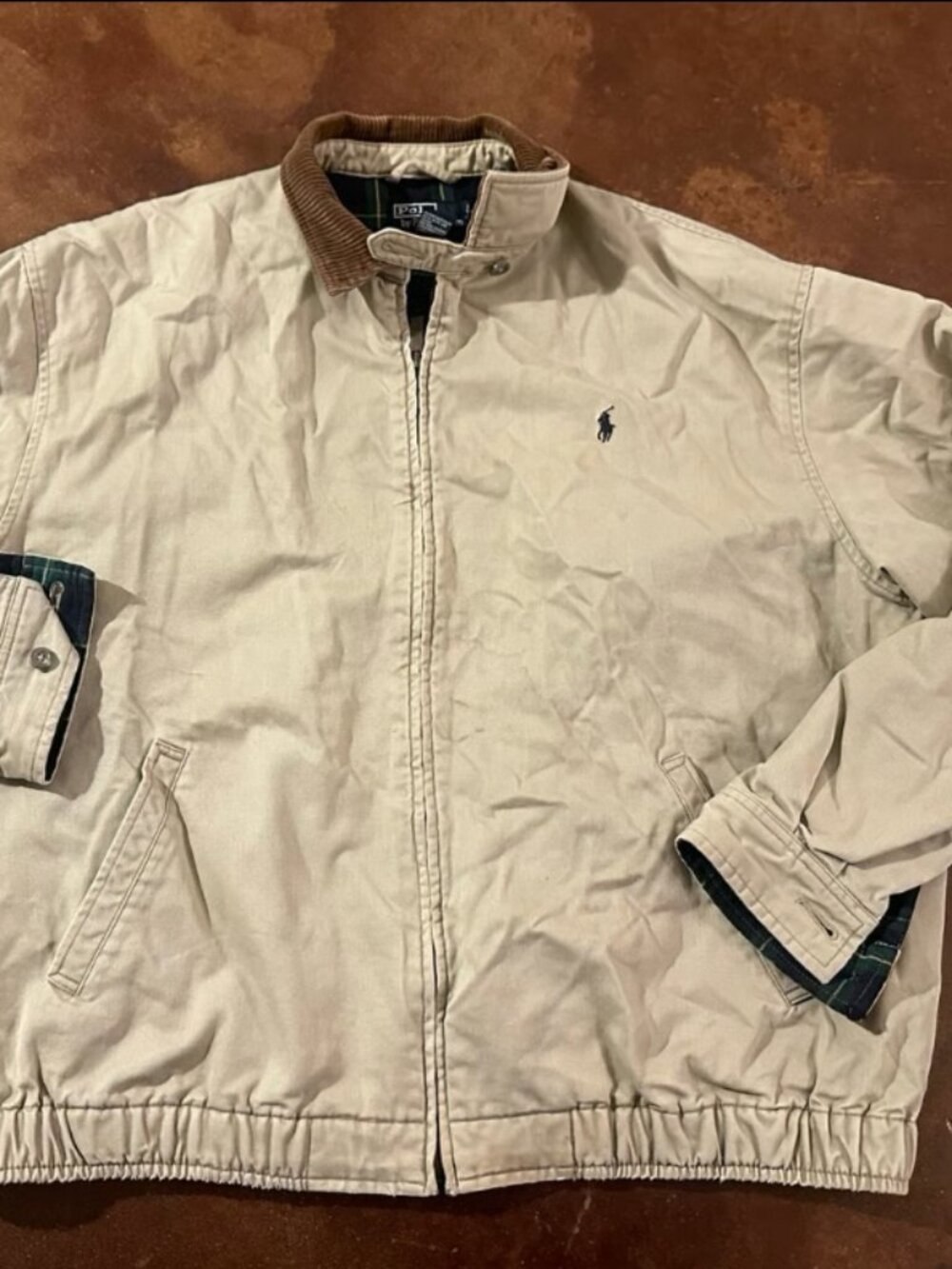 VTG Polo Ralph Lauren Flannel Lined Harrington Jacket Size Large Corduroy Collar
